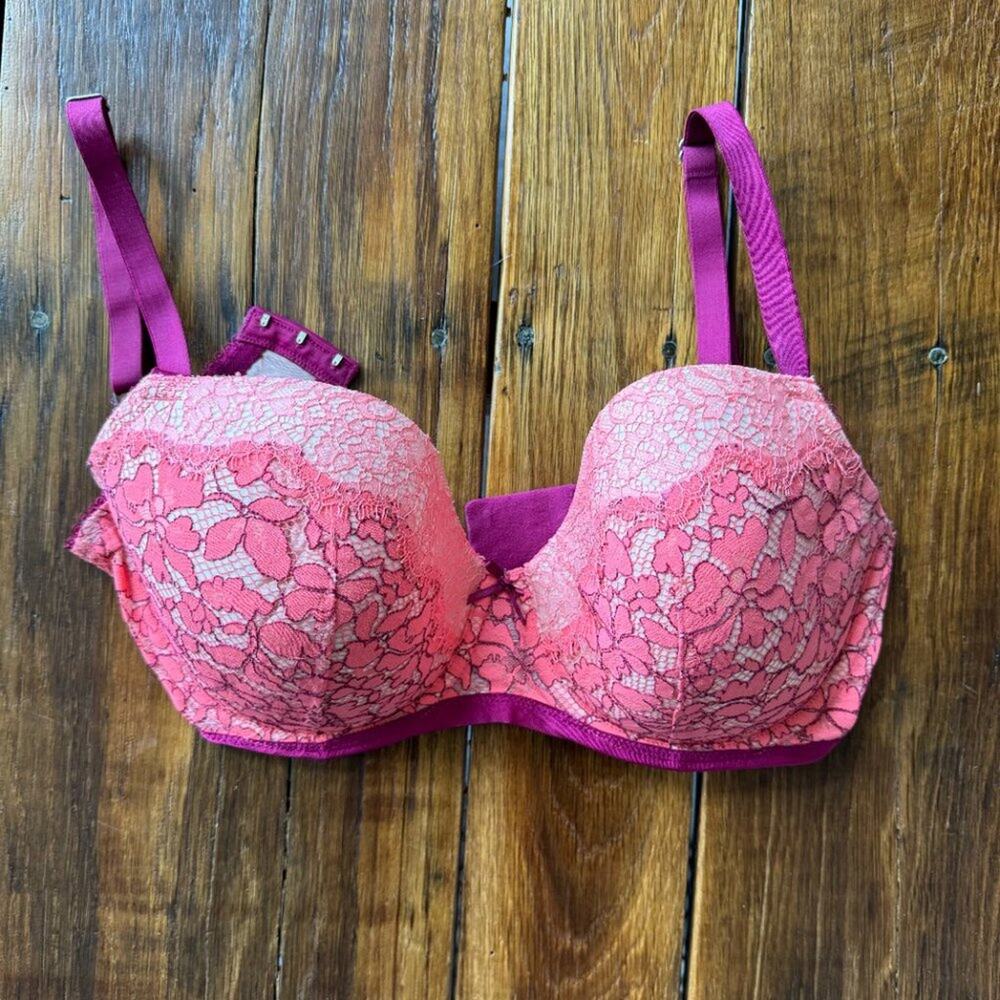 Victoria’s Secret Dream Angel Lace Mesh Lined Demi Bra 34DDD Lace Toile Floral - Picture 7 of 9
